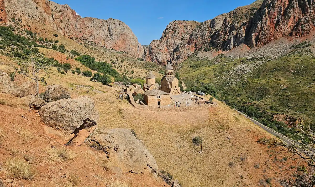 Noravank monastery among red cliffs
